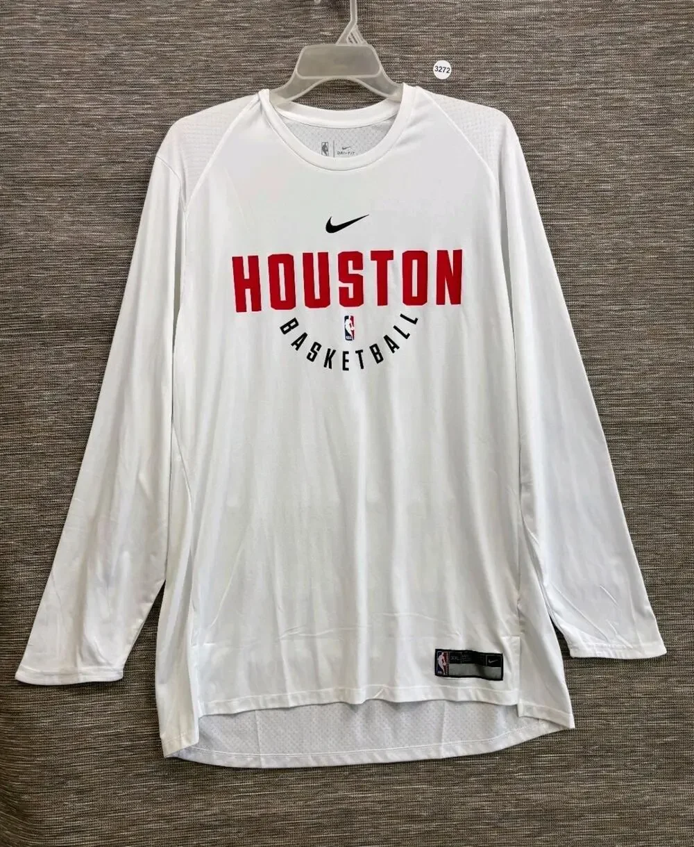 Nike NBA Houston Rockets Dri Fit Warm Up Long Sleeve Shirt Mens 2XL White NWOT